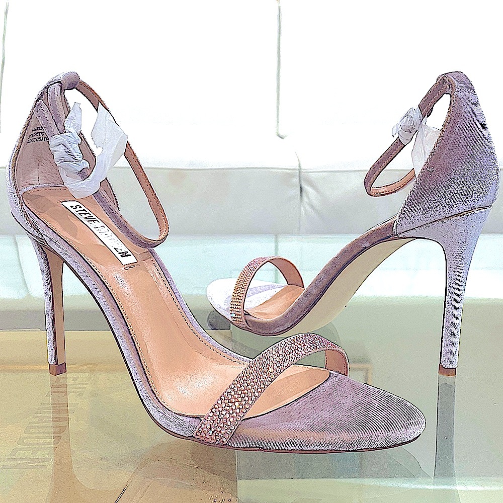 NIB Steve Madden rhinestones blush lilac velvet straight slim heel glass beads 9